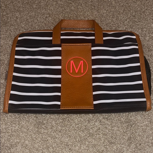 Marleylilly Handbags - “M” personalized Striped Black and Brown women’s travel Bag
